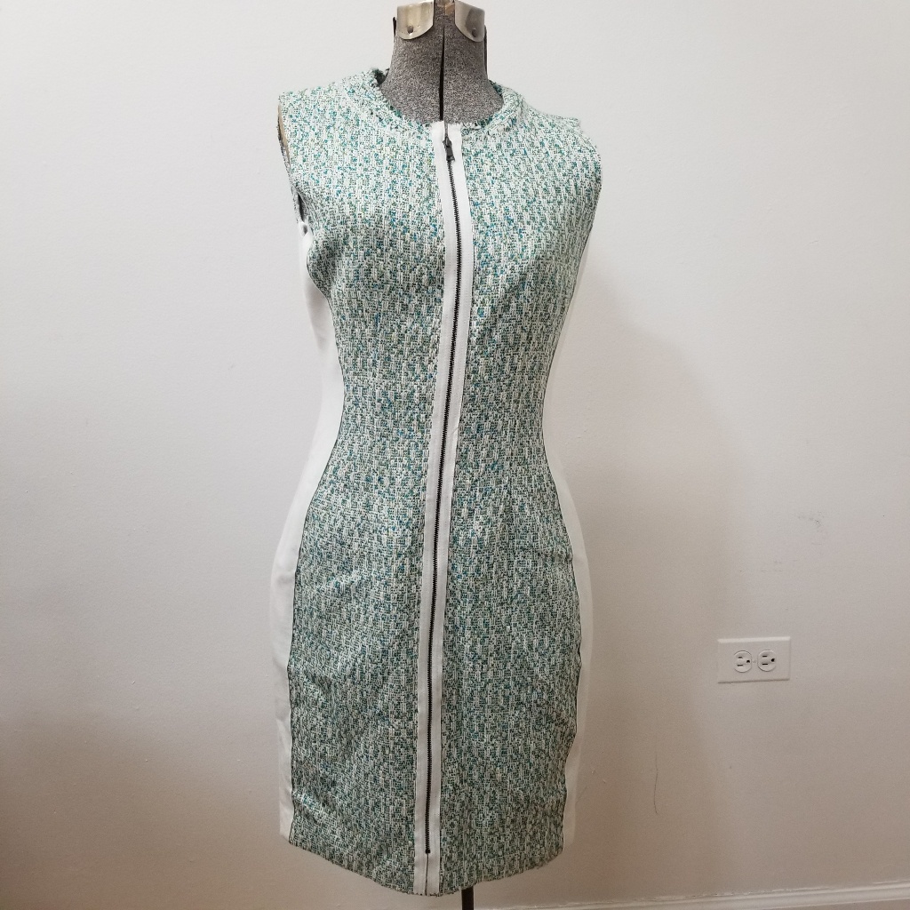 T Tahari Avani Zipper Front Tweed Shift Dress Size 6